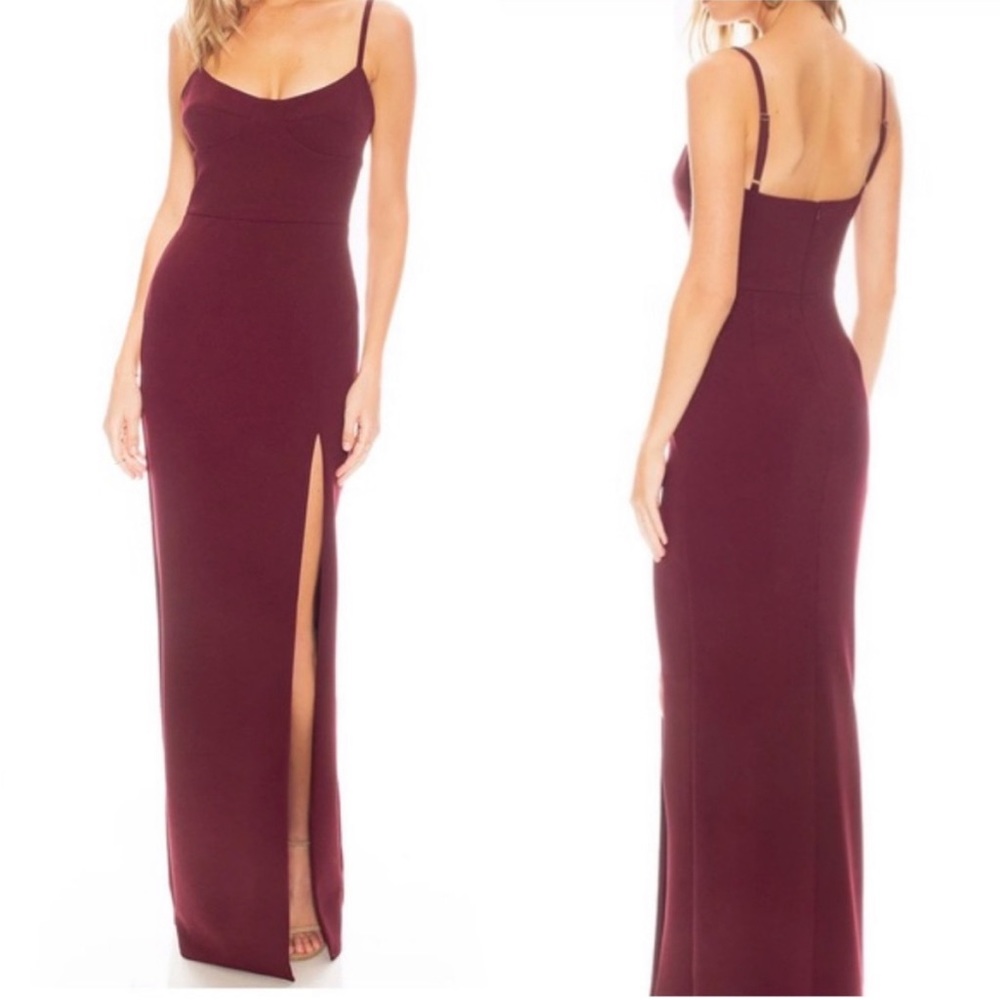 KATIE MAY Call Me Slim Sangria Burgundy Maxi Split Dress
